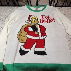 White and Green Simpsons Holiday Sweater with Cartoon Design